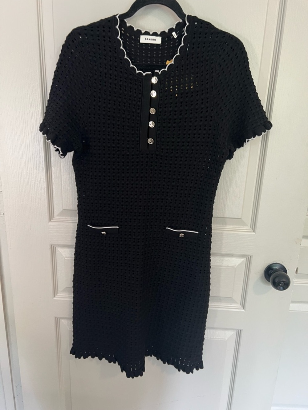 Sandro Black Crochet Knit Mini Dress Size 40 NWT - Picture 2 of 6